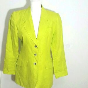 David N. Linen Blazer  Pistachio Green Vintage Oversized Petite Jacket Pockets M